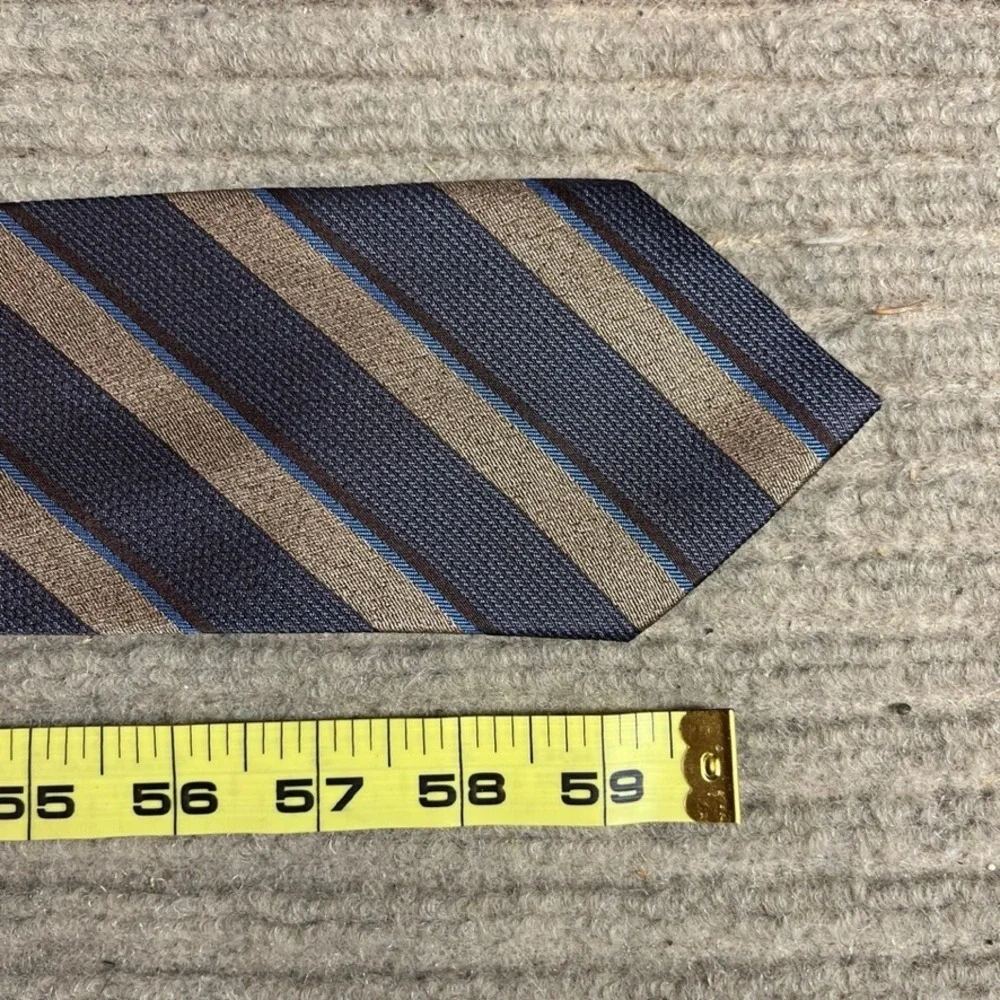Bruno Marchesi Mens Silk Necktie Brown Tan Blue Diagonal Striped Handmade Tie